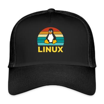 Linux Retro Vintage Geek Style Informatiker - Trucker Cap - Schwarz/Schwarz - Vorne