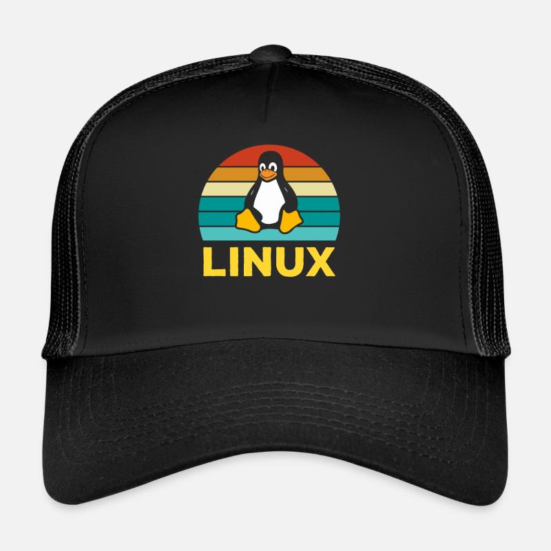 Linux Rétro Vintage Geek Style Informaticien - Casquette trucker  - noir/noir