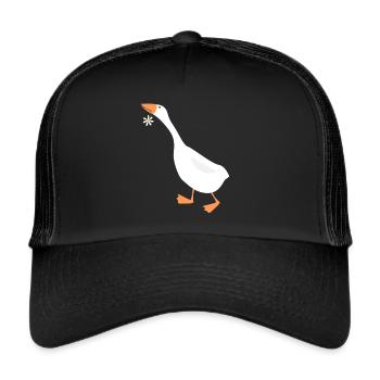 Gänseblümchen lustiges Gans mit Blüte - Trucker Cap - Schwarz/Schwarz - Vorne