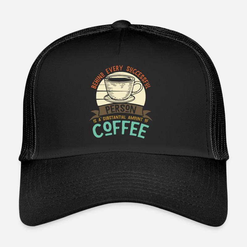 Kaffee Koffein Erfolg Kaffeetrinker - Trucker Cap - Schwarz/Schwarz