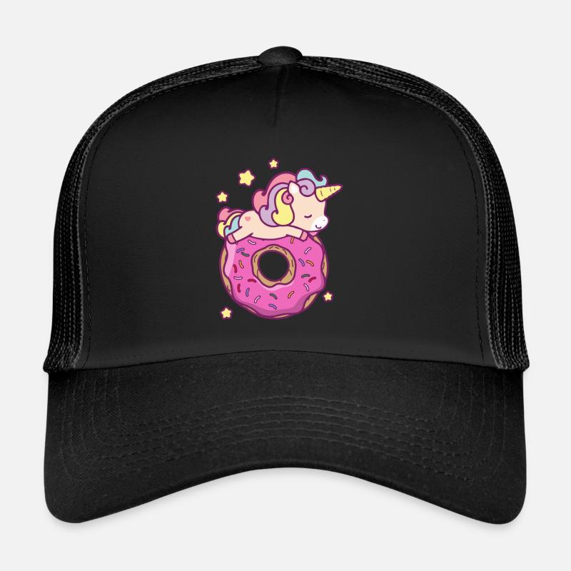 Nette Einhorn Donut Mädchen Kinder - Trucker Cap - Schwarz/Schwarz