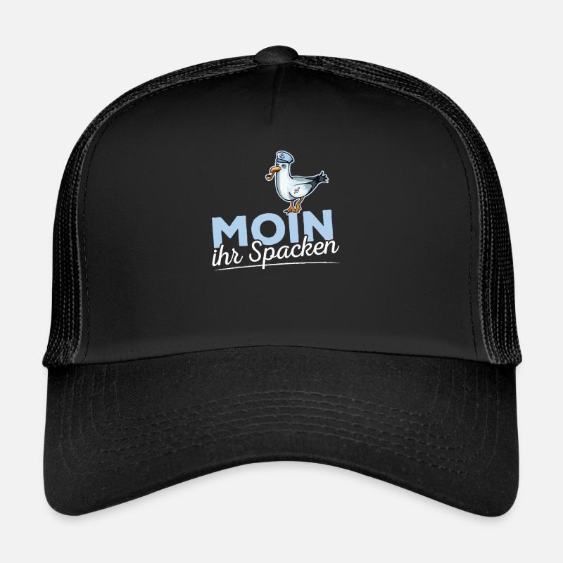 Moin Ihr Spacken witziges Norddeutsches Geschenk - Trucker Cap - Schwarz/Schwarz
