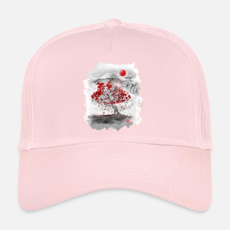 Mount Fuji hinter einem Kirschbaum Trucker Cap