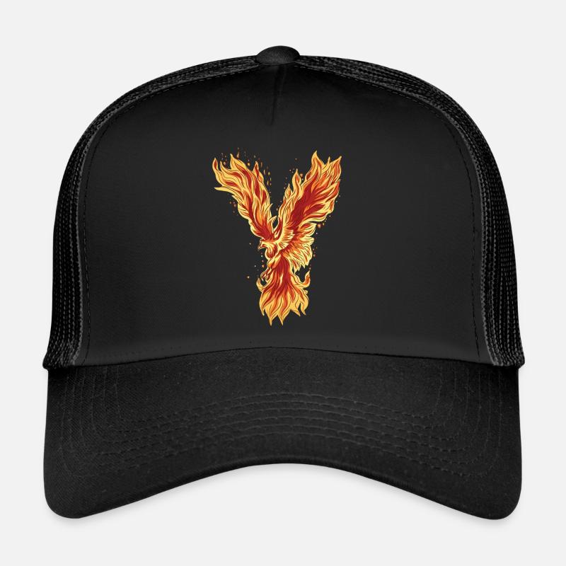 Phoenix Rising Fire Bird Mythische Grafik - Trucker Cap - Schwarz/Schwarz
