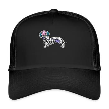 Dackel Schädel Halloween Dackel Liebhaber - Trucker Cap - Schwarz/Schwarz - Vorne