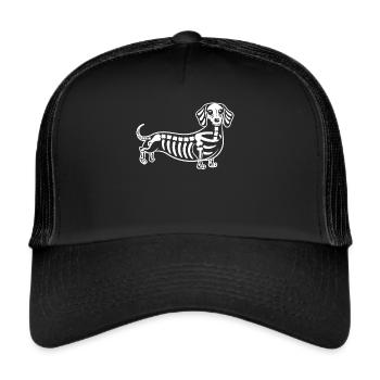 Dackel Schädel Halloween Dackel Liebhaber - Trucker Cap - Schwarz/Schwarz - Vorne