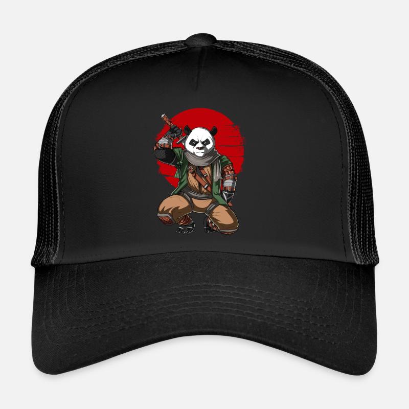 Panda Bär Ninja Samurai - Trucker Cap - Schwarz/Schwarz