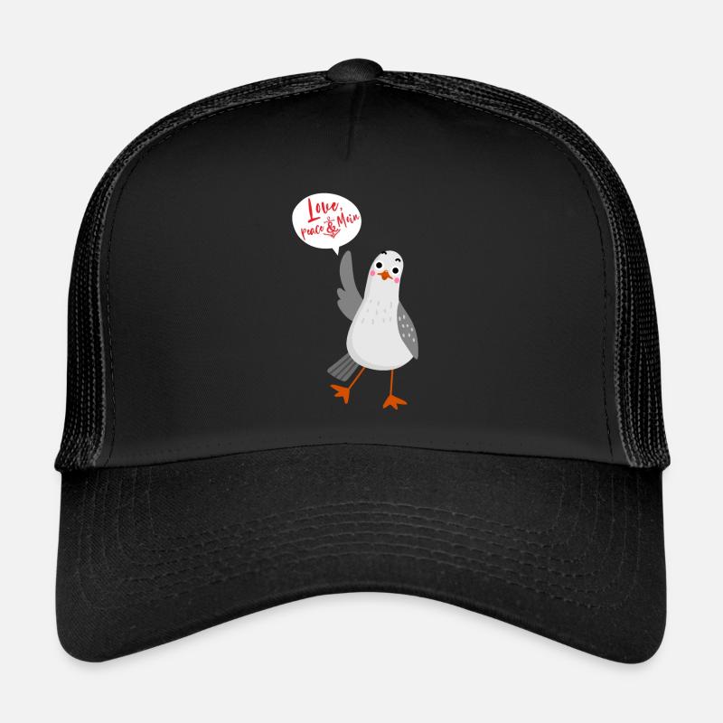 Moin love peace möwe Norden lustig Spruch Geschenk - Trucker Cap - Schwarz/Schwarz