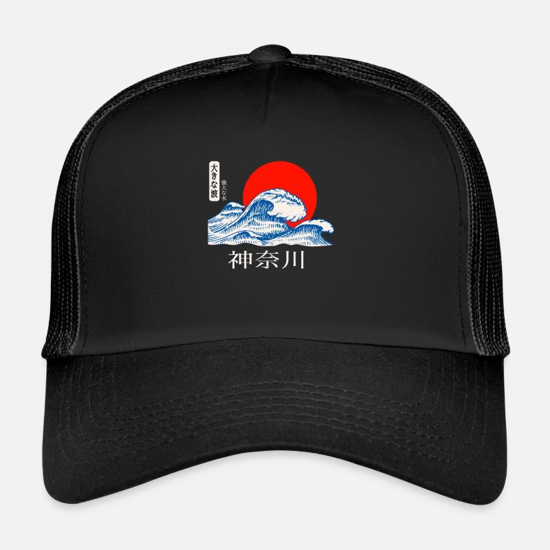 Kaganawa Great Wave Waves Japanese Art Japan - Trucker Cap - black/black