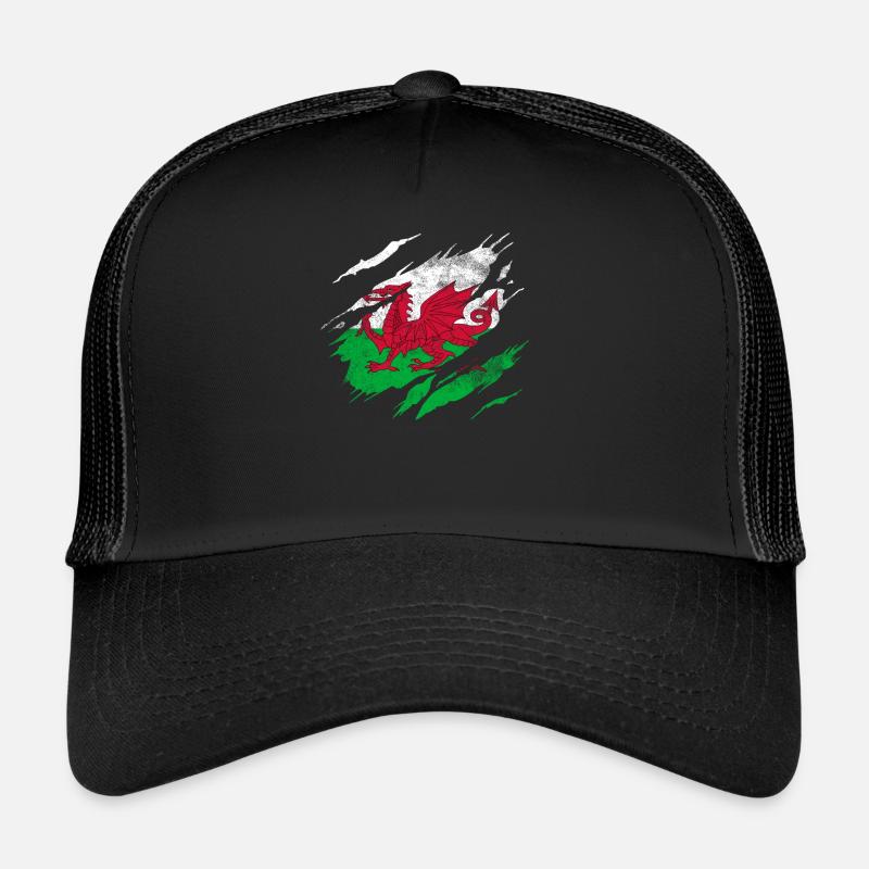 Wales Flagge - Trucker Cap - Schwarz/Schwarz