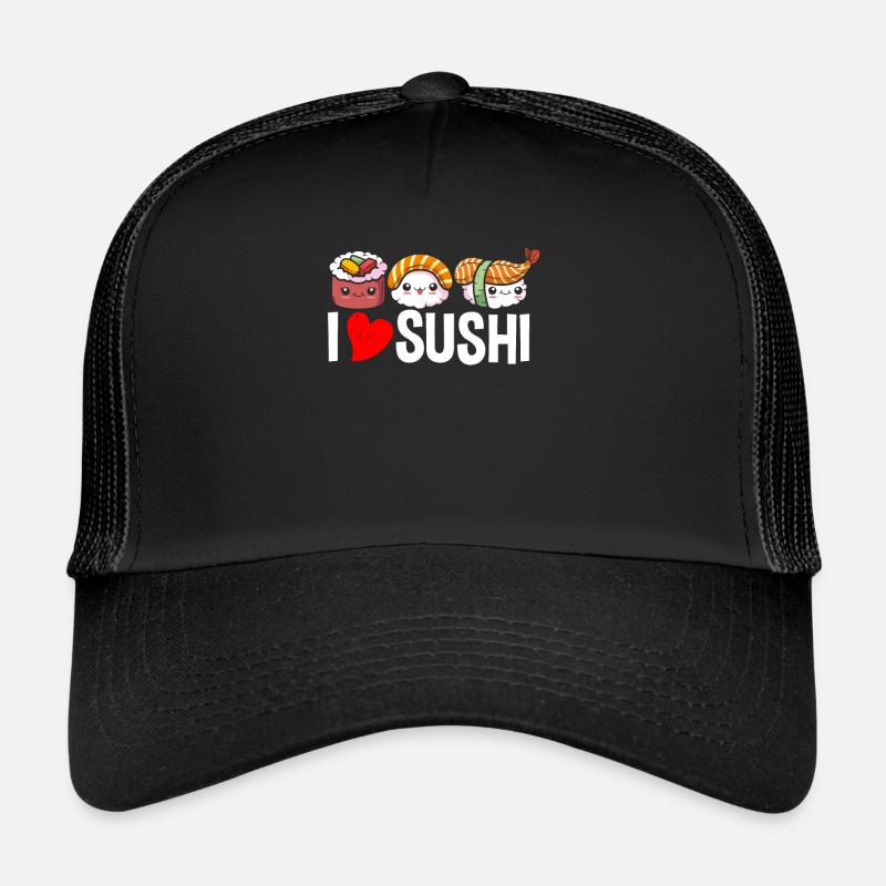 Sushi Herz Essen Fast Food - Trucker Cap - Schwarz/Schwarz
