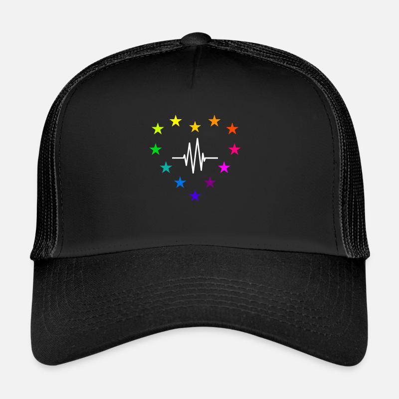 EU Europe heart pulse line rainbow colors Trucker Cap