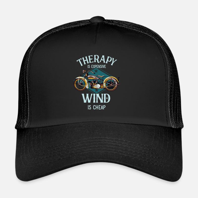 Motorcycle therapy wind vintage biker gift - Trucker Cap - black/black