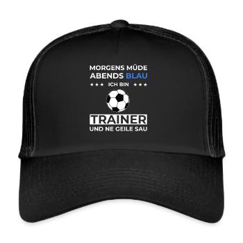 Coach Trainer Geschenkidee Fußballtrainer Fußball - Trucker Cap - Schwarz/Schwarz - Vorne