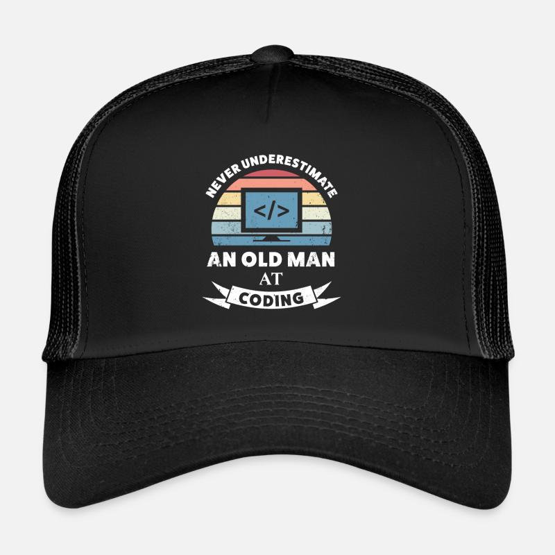 Lustiger alter Mann beim Codieren-Programmiergeschenk Trucker Cap