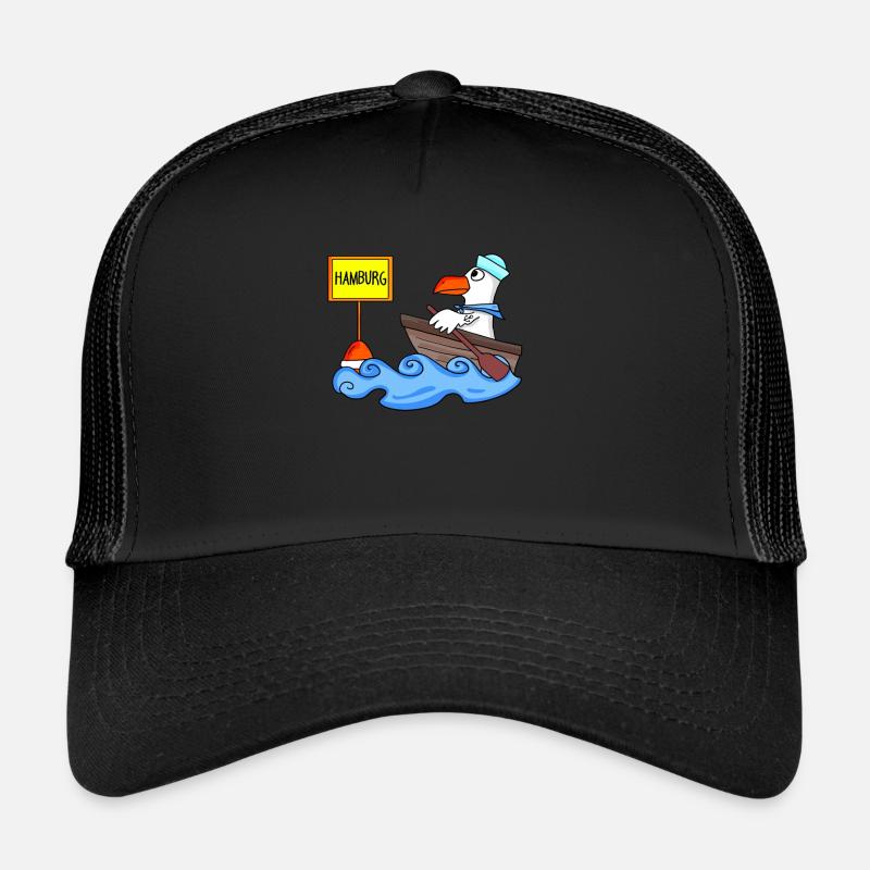 Hamburg Seemann Möwe Seemöwe Boot Kapitän Meer - Trucker Cap - Schwarz/Schwarz