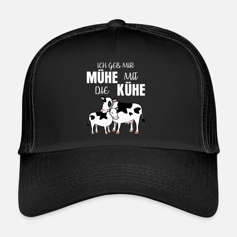 Kuh mit Kalb lustiger Spruch mit Mühe - Trucker Cap - Schwarz/Schwarz