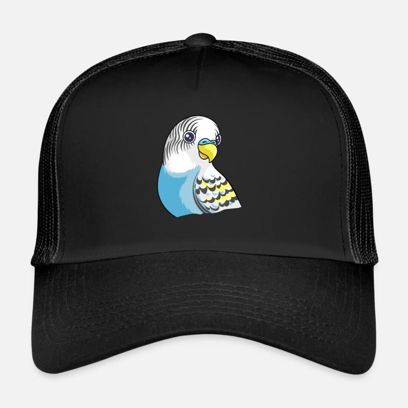Schöner blauer Wellensittich Design - Trucker Cap - Schwarz/Schwarz