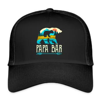 Papa Bär Vater Geschenk Papabär - Trucker Cap - Schwarz/Schwarz - Vorne