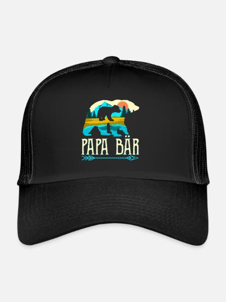 Papa Bär Vater Geschenk Papabär - Trucker Cap - Schwarz/Schwarz - Vorne