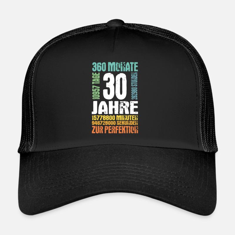 30. Geburtstag Geschenk Retro 30 Jahre - Trucker Cap - Schwarz/Schwarz
