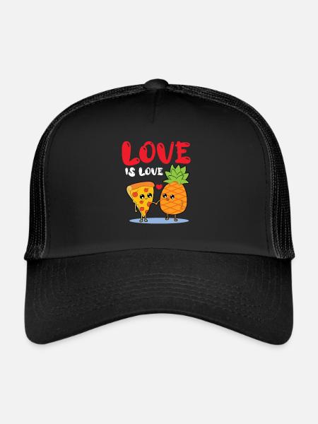 Love Is Love - Hawaiian Pizza Love - Pizza à l'ananas - Casquette trucker  - noir/noir - Devant