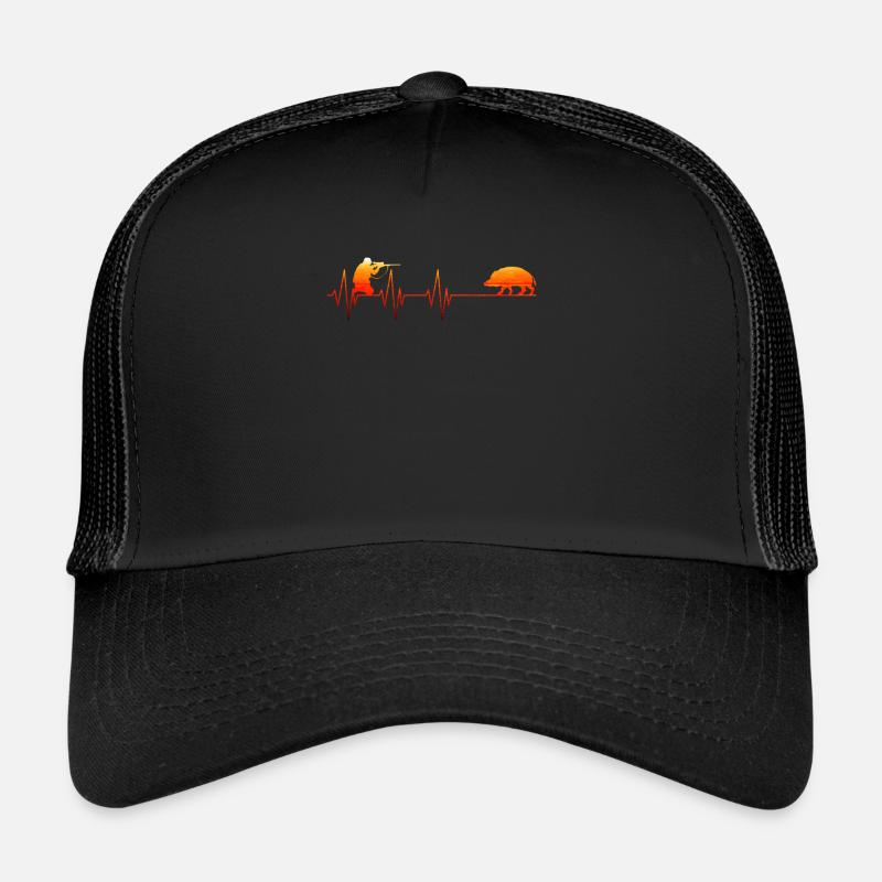 Hunter heartbeat hunt chasing wild boar gift - Trucker Cap - black/black