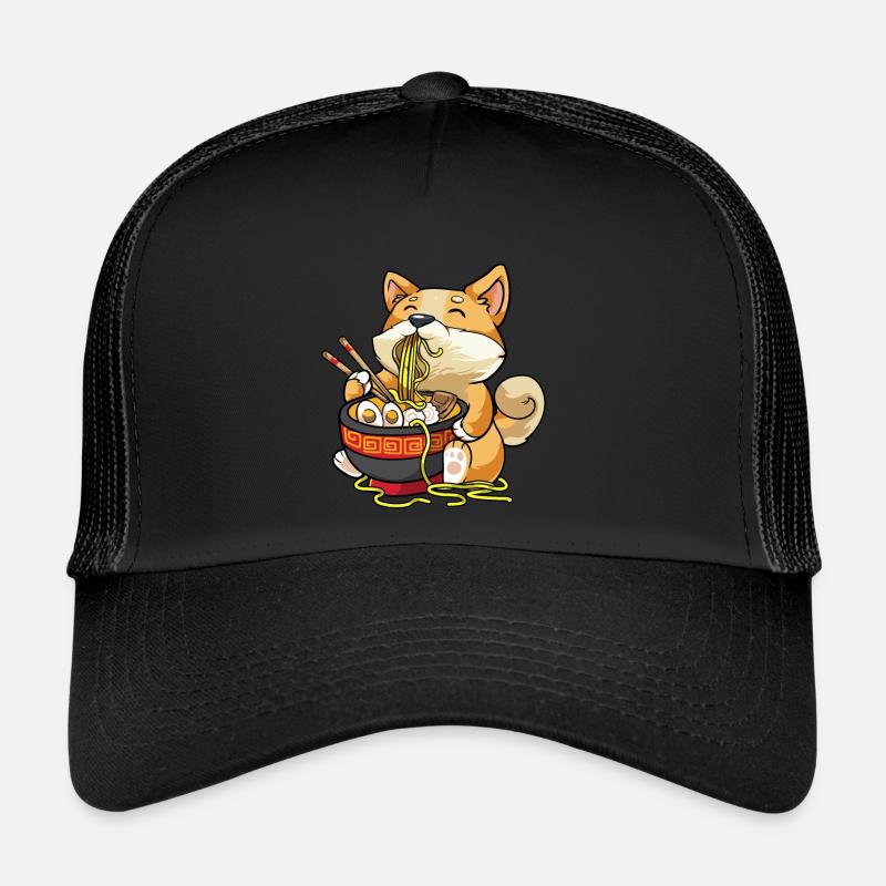 Corgi Hund isst Schüssel Ramen Pho Nudeln Suppe - Trucker Cap - Schwarz/Schwarz