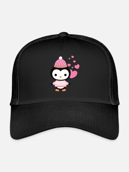 Sweet penguin with heart celebrates love - Trucker Cap - black/black - Front