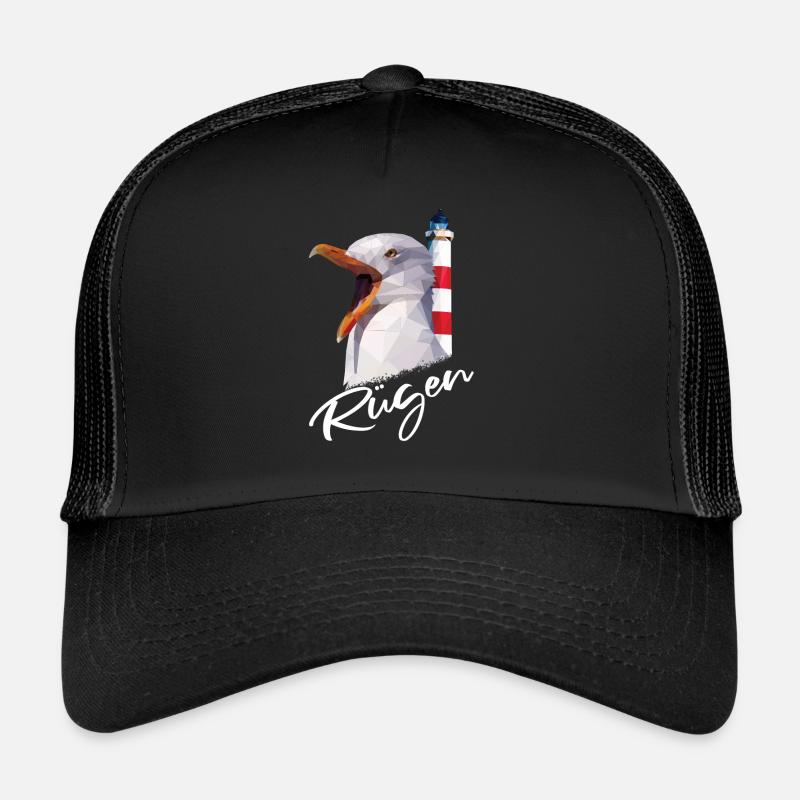 Rügen Insel Ostsee Urlaub Möwe Rüganer Geschenk - Trucker Cap - Schwarz/Schwarz