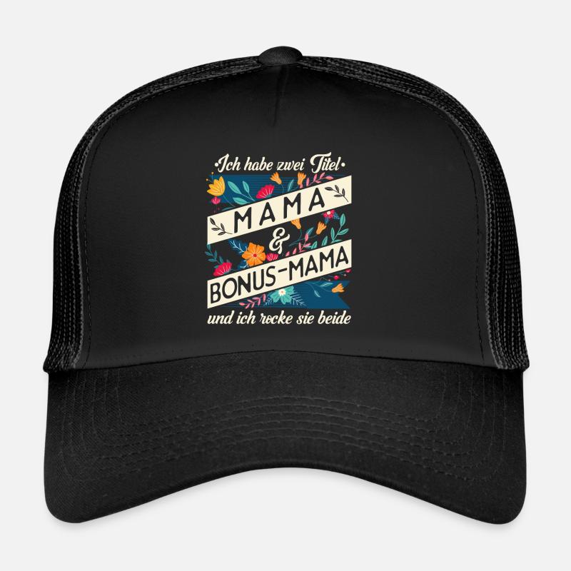 Stiefmama Bonus-Mama Geschenk - Trucker Cap - Schwarz/Schwarz