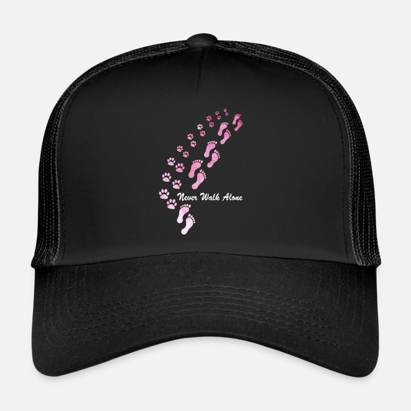 Hunde Design mit “ Never Walk Alone “ Hunde Motiv - Trucker Cap - Schwarz/Schwarz