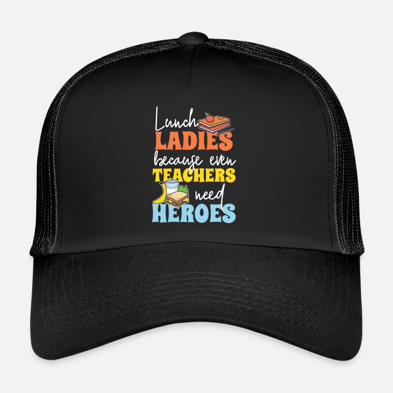 Cadeau de dame de cantine de cafétéria - Casquette trucker  - noir/noir