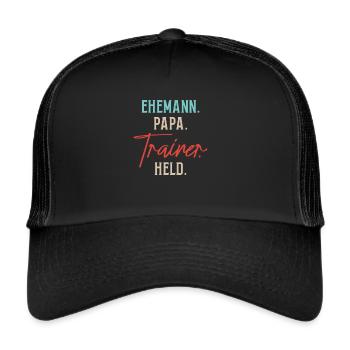 Ehemann Papa Trainer Held T-Shirt Fußball Coach - Trucker Cap - Schwarz/Schwarz - Vorne