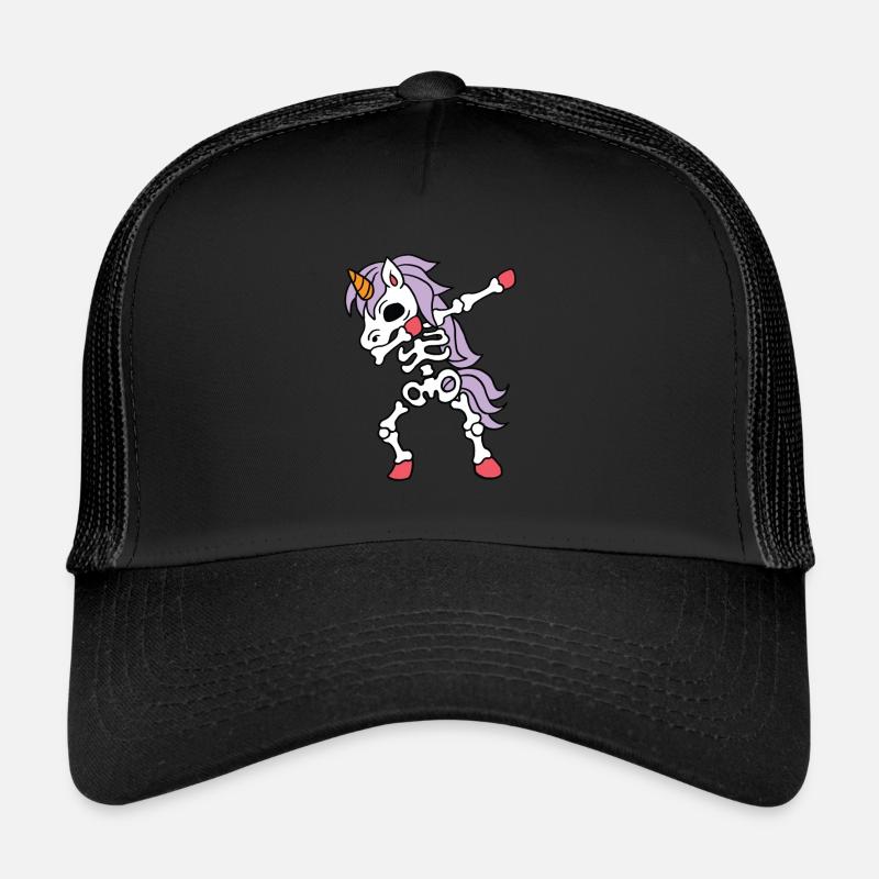 Dabbing Unicorn Skeleton Halloween Skelett Einhorn - Trucker Cap - Schwarz/Schwarz
