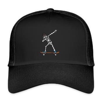 Dabbing skeleton on skateboard gift - Trucker Cap - black/black - Front