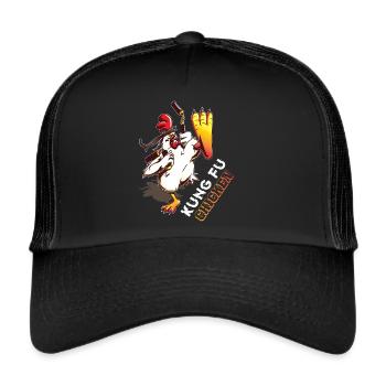 Kung Fu Chicken Verrücktes Huhn Lustig Kampfsport - Trucker Cap - Schwarz/Schwarz - Vorne
