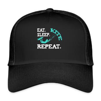 Kiteboarding Kite Kiten Design Eat Sleep Kite Kite - Trucker Cap - Schwarz/Schwarz - Vorne