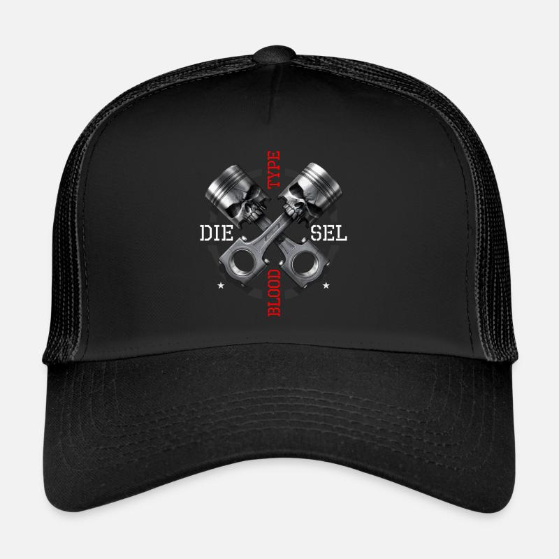 Skull blood diesel engine piston Trucker Cap