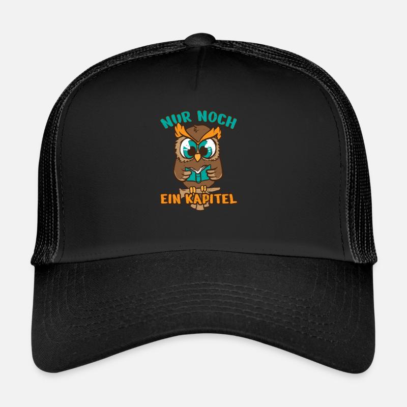 Leseratte Eule Lesefieber Bücherwurm Kapital Buch - Trucker Cap - Schwarz/Schwarz