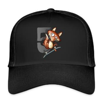 5e anniversaire patineur renard 5 ans - Casquette trucker  - noir/noir - Devant