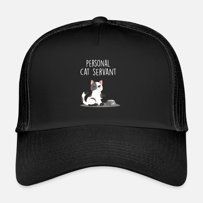 Personal Cat Servant Katze Katzenliebhaber Spruch - Trucker Cap - Schwarz/Schwarz