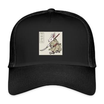 Japanese art rabbit samurai with sword - Trucker Cap - black/black - Front