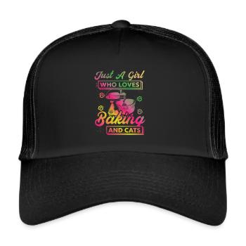 Just A Girl Who Loves Baking And Cats Vintage - Trucker Cap - Schwarz/Schwarz - Vorne
