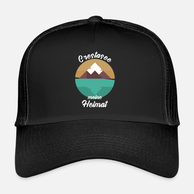 Crestasee See Schweiz Italien Geschenkidee - Trucker Cap - Schwarz/Schwarz