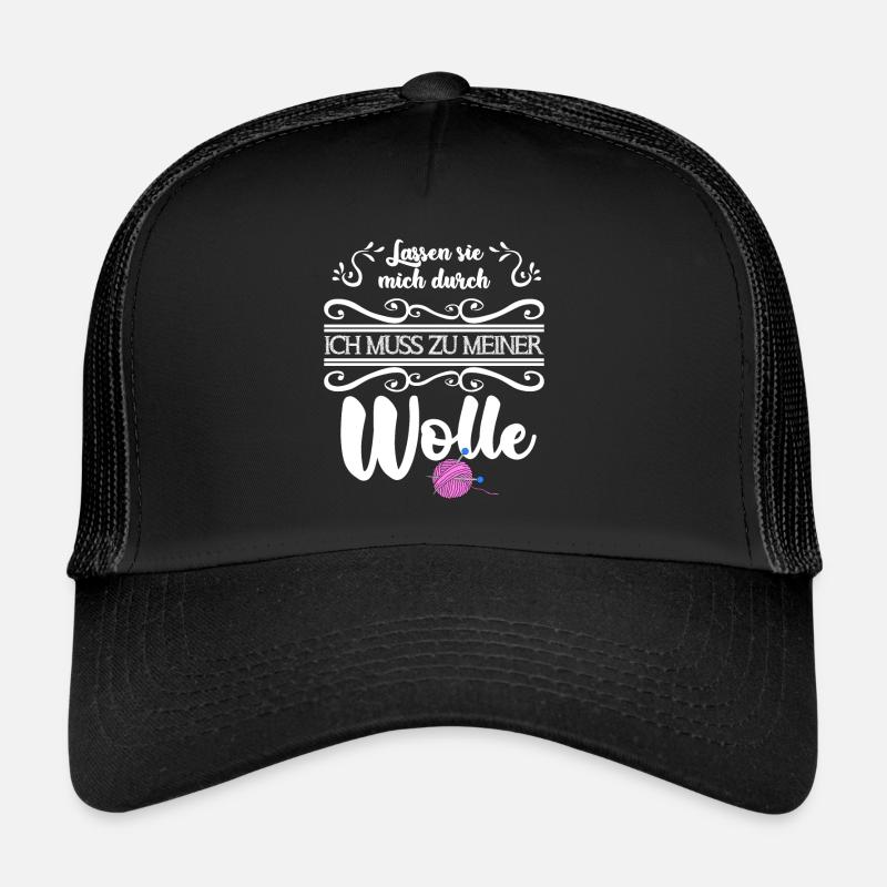 Stricken Wolle Strickerin Spruch lustig - Trucker Cap - Schwarz/Schwarz