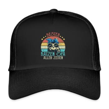 Bester Katzen Opa aller Zeiten - Trucker Cap - Schwarz/Schwarz - Vorne