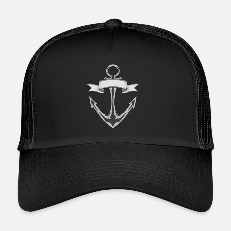 Anchor with banners in grayscale Trucker Cap