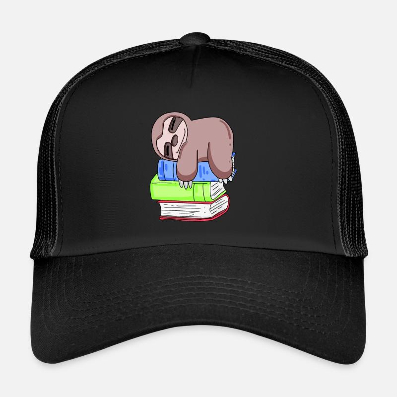 Faultier Buch Bücher lesen - Trucker Cap - Schwarz/Schwarz