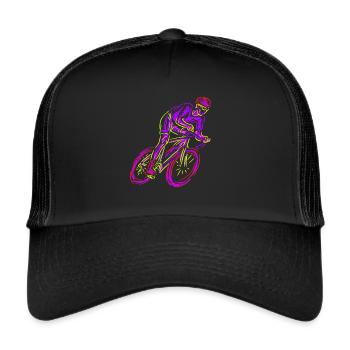 Neon Road Bike Rider Neon Art Bicycle Cycling - Trucker Cap - black/black - Front